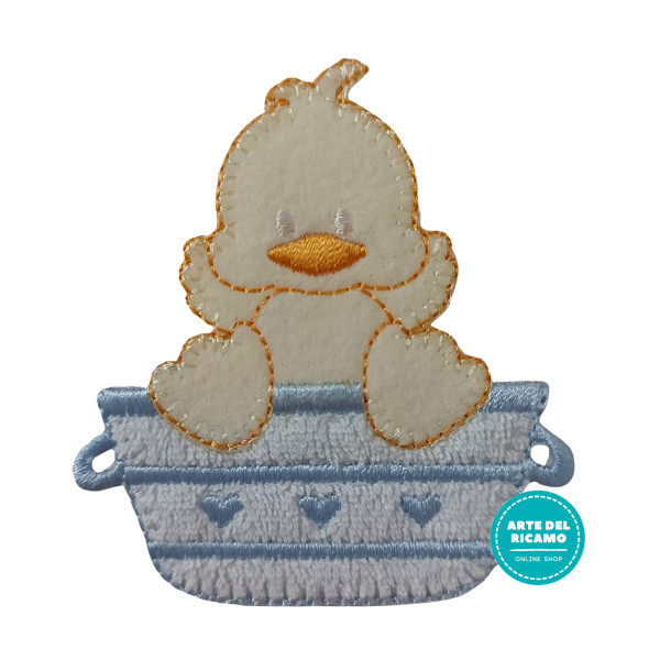 Iron-on Embroidery Sticker - Washing Little Duck  -  Light Blue